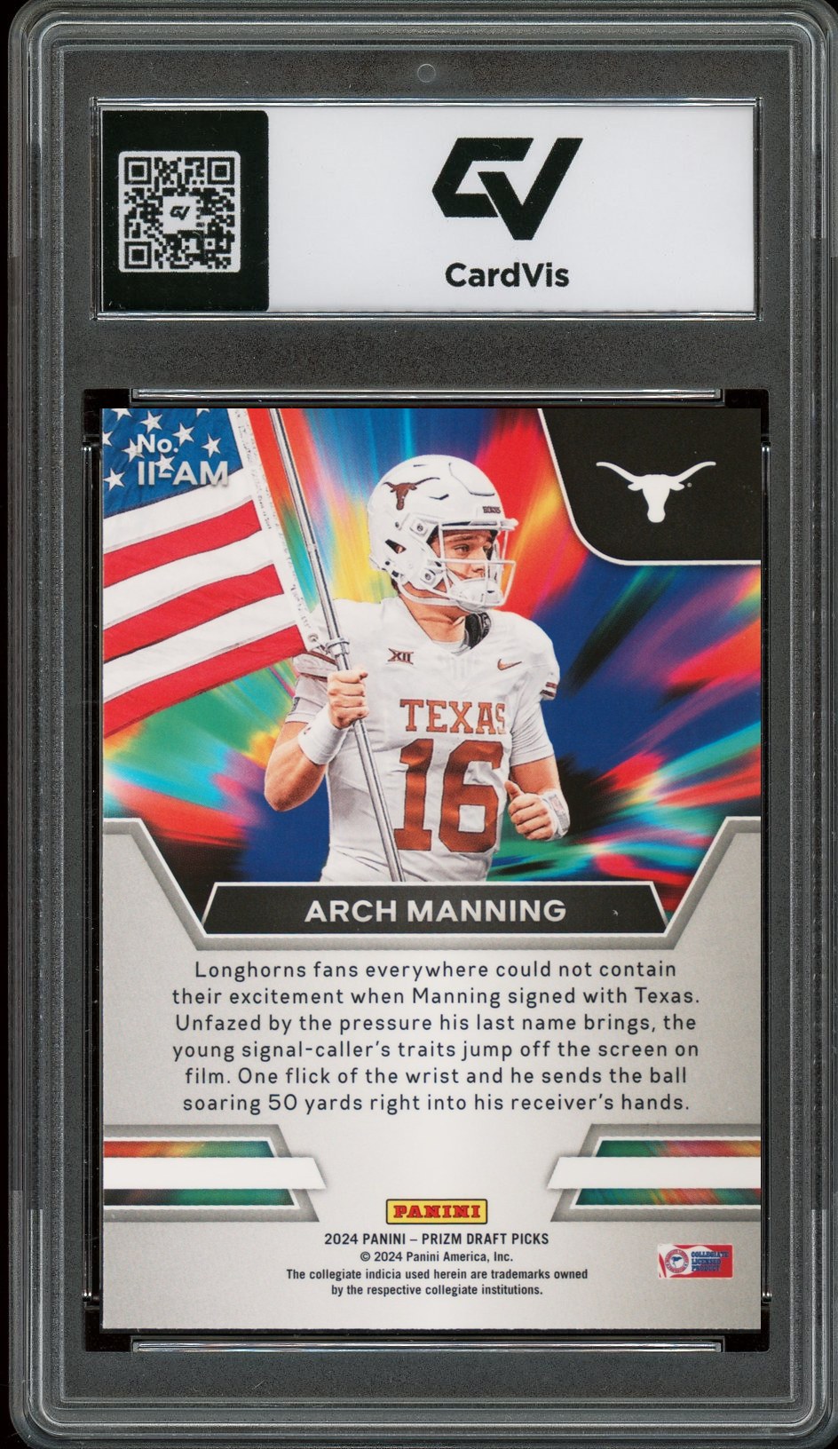 2024 Panini Prizm Draft Picks #IIAM Arch Manning Instant Impact Rookie Card RC Graded 10 Gem Mint - Back