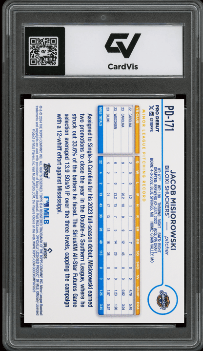 2024 Topps Pro Debut #PD171 Jacob Misiorowski Graded 10 Gem Mint - Back