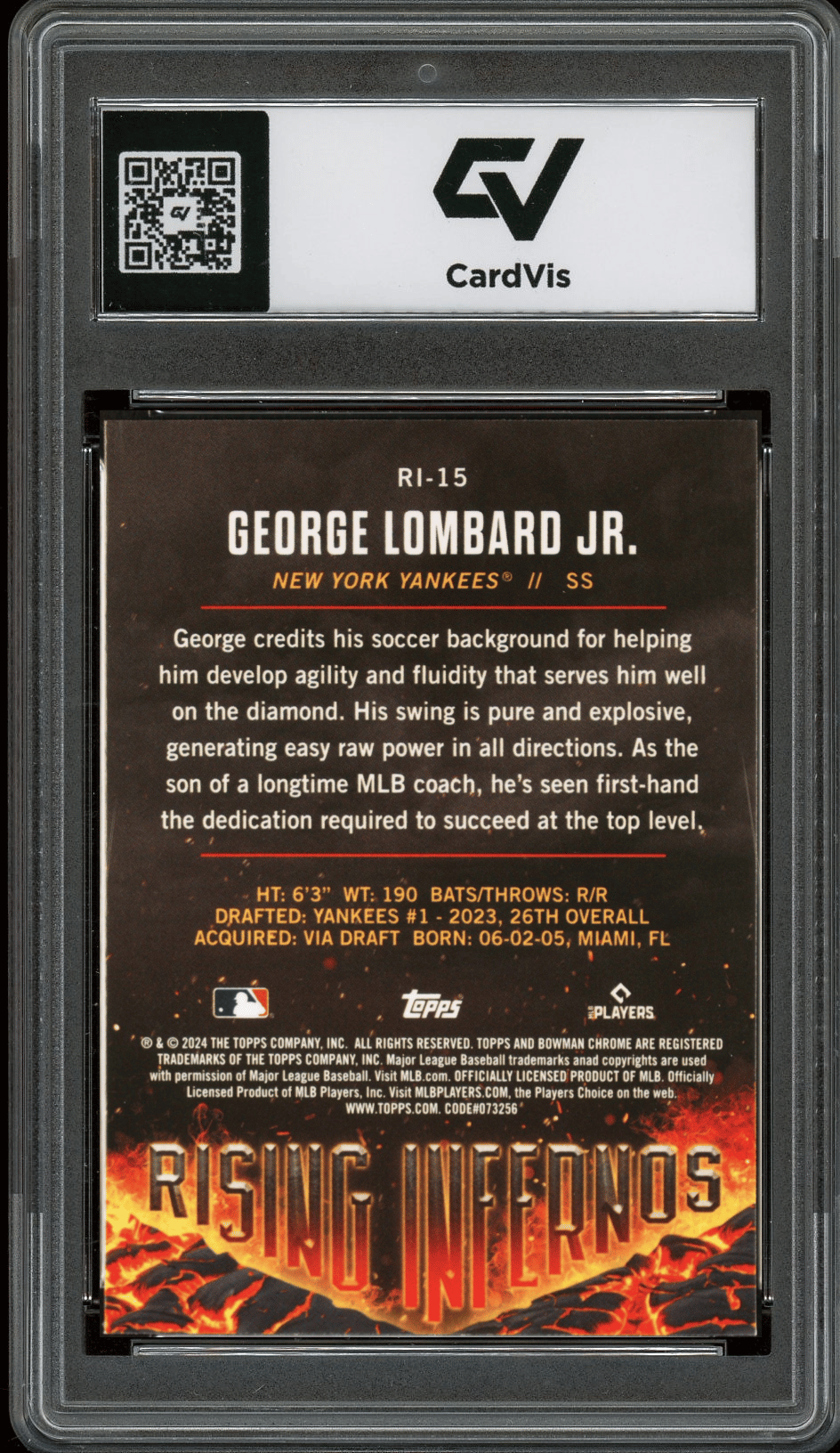 2024 Bowman Rising Infernos #RI15 George Lombard Jr Graded 10 Gem Mint - Back