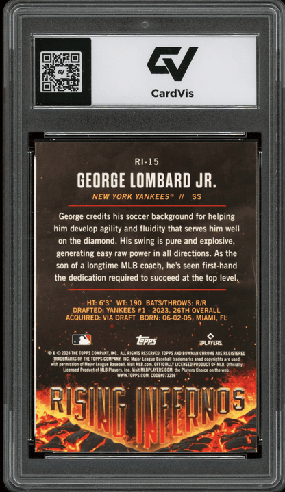 2024 Bowman Rising Infernos #RI15 George Lombard Jr Graded 10 Gem Mint - Back