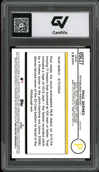 2024 Topps Chrome #USC27 Paul Skenes Graded 10 Gem Mint - Back