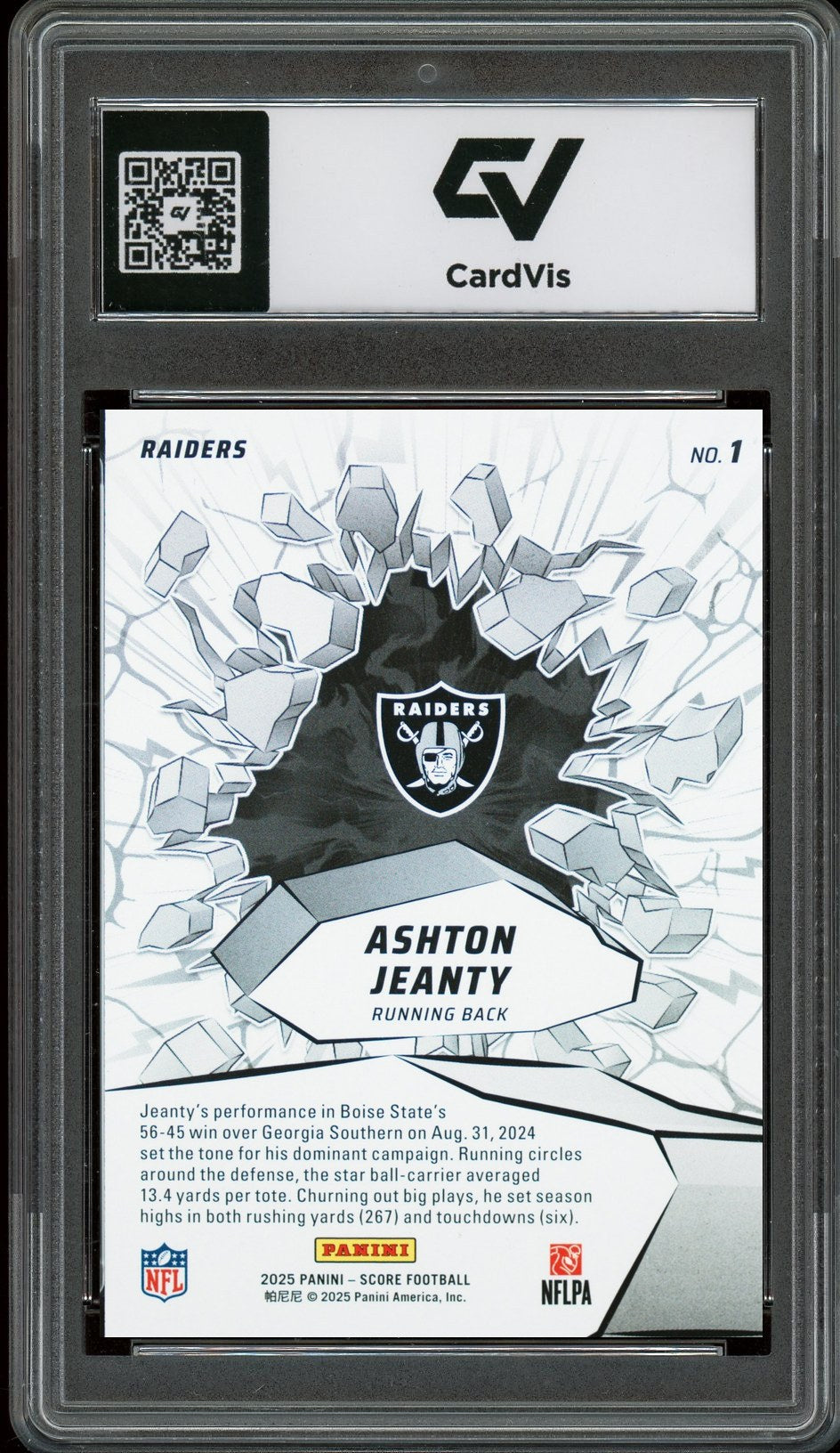 2025 Panini Score #1 Ashton Jeanty Emerged Rookie Card RC Graded 10 Gem Mint - Back