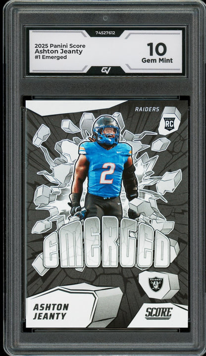 2025 Panini Score #1 Ashton Jeanty Emerged Rookie Card RC Graded 10 Gem Mint - Front