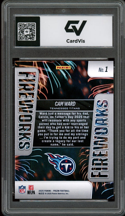 2025 Panini Prizm #1 Cam Ward Fireworks Graded 10 Gem Mint - Back