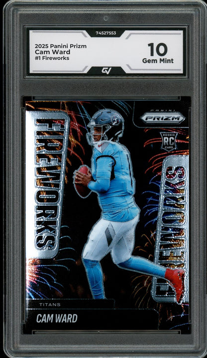 2025 Panini Prizm #1 Cam Ward Fireworks Graded 10 Gem Mint - Front
