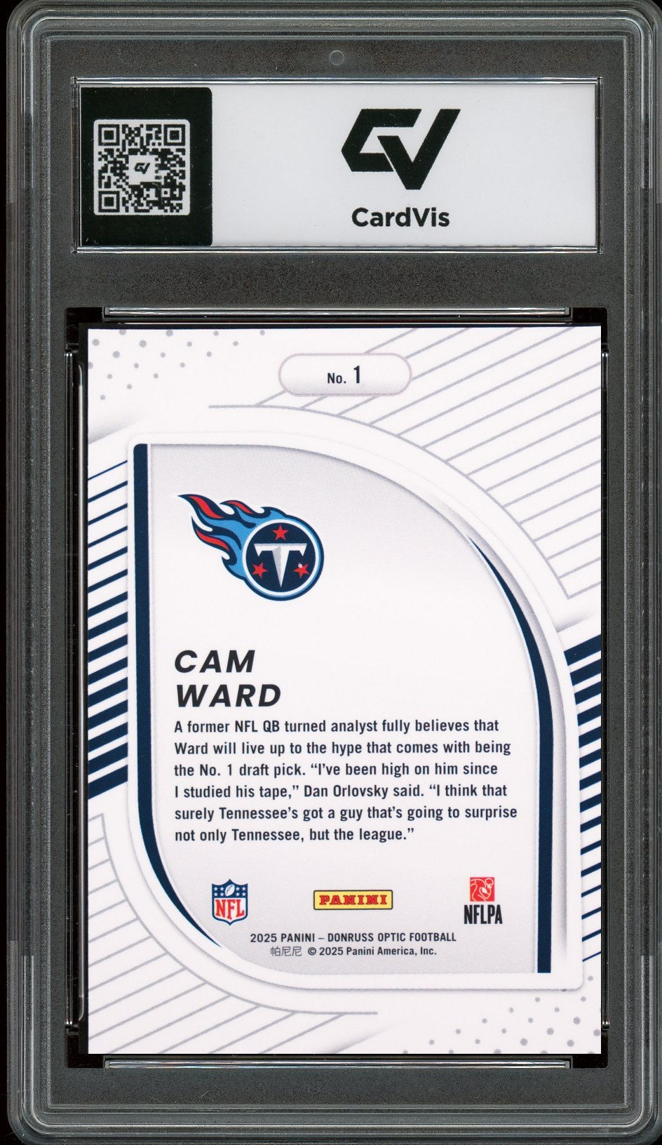 2025 Panini Donruss Optic #1 Cam Ward Hidden Potential Graded 10 Gem Mint - Back