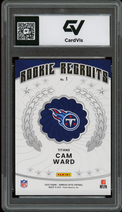 2025 Panini Donruss Optic #1 Cam Ward Rookie Recruits Graded 10 Gem Mint - Back