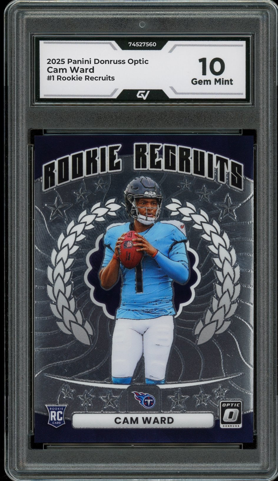 2025 Panini Donruss Optic #1 Cam Ward Rookie Recruits Graded 10 Gem Mint - Front