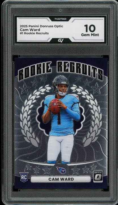 2025 Panini Donruss Optic #1 Cam Ward Rookie Recruits Graded 10 Gem Mint - Front