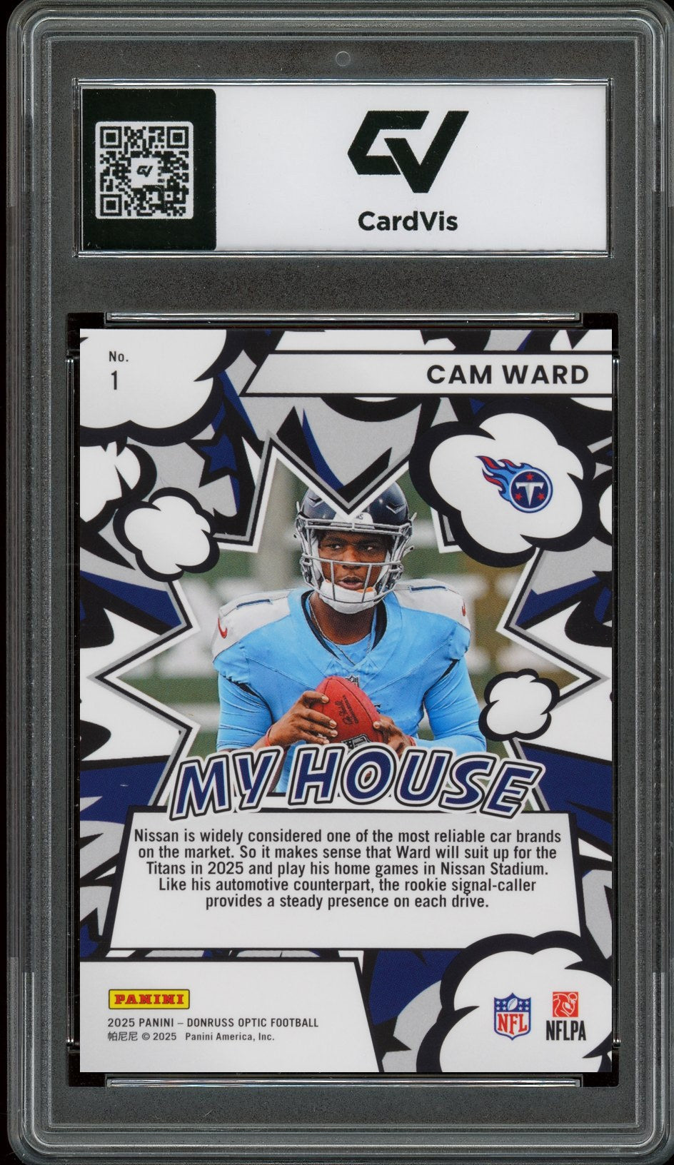 2025 Panini Donruss Optic #1 Cam Ward My House Graded 10 Gem Mint - Back