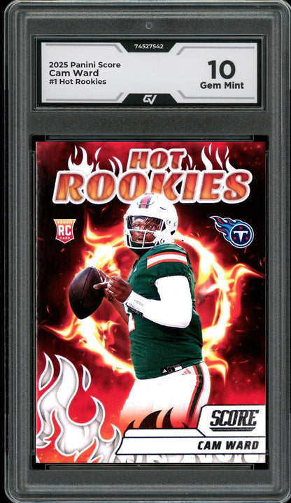 2025 Panini Score #1 Cam Ward Hot Rookies Graded 10 Gem Mint - Front