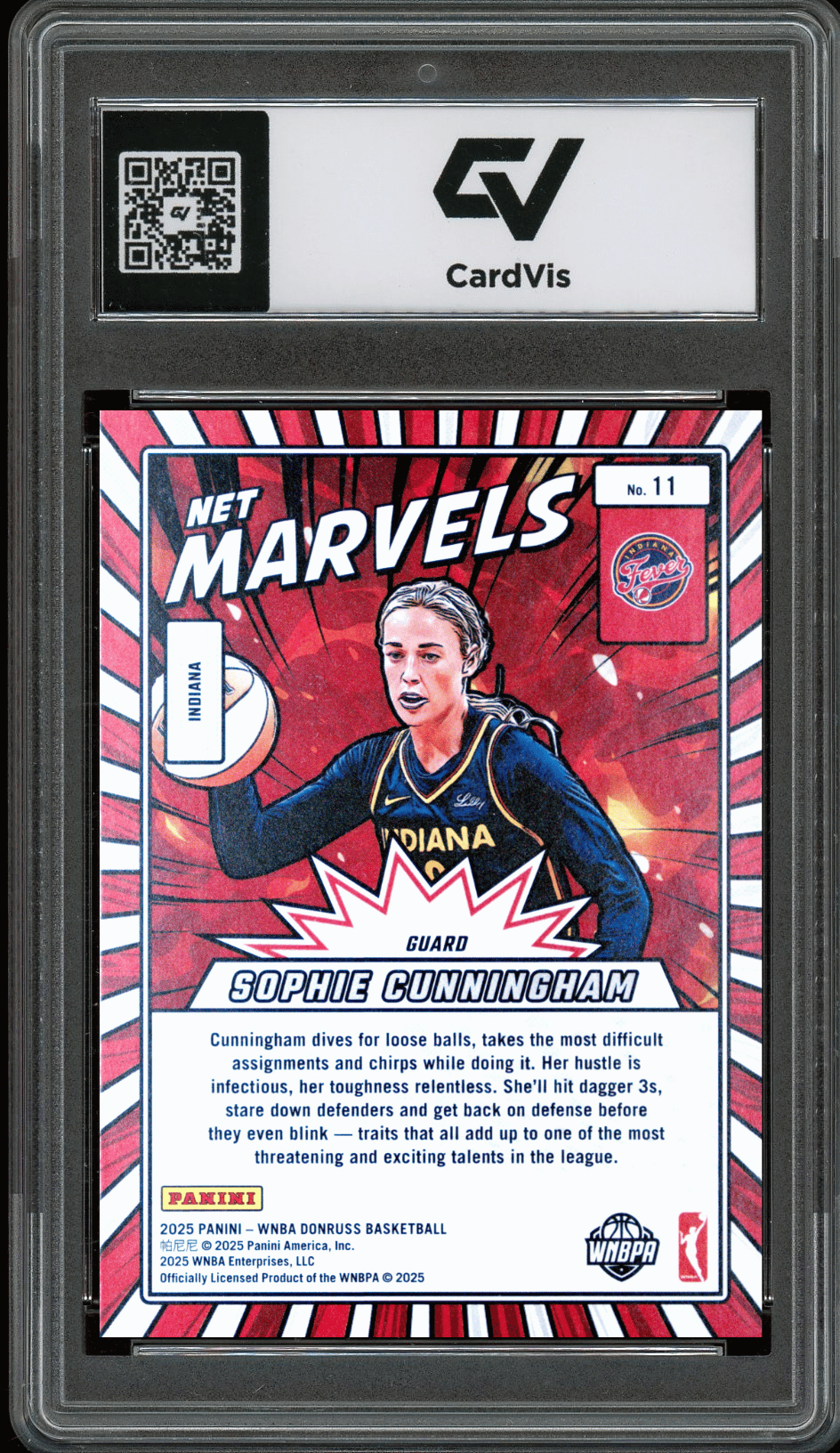 2025 Panini Donruss WNBA Net Marvels #11 Sophie Cunningham Graded 10 Gem Mint - Back