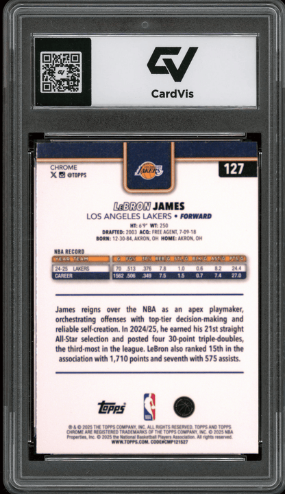 2025 Topps Chrome #127 Lebron James Graded 10 Gem Mint - Back