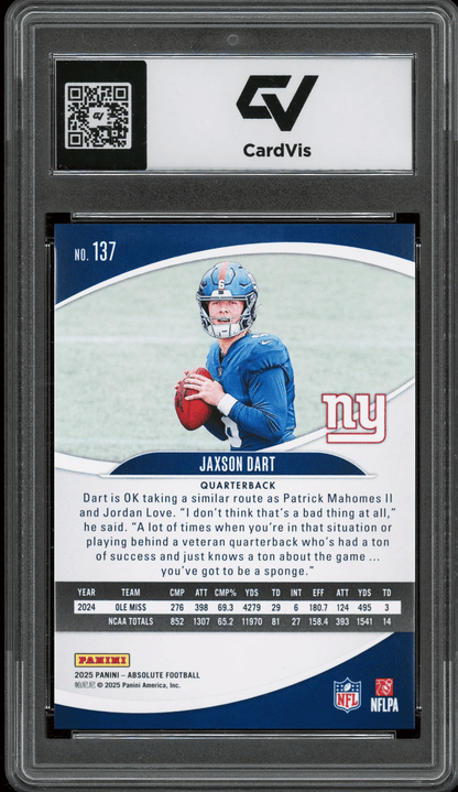2025 Panini Absolute #137 Jaxson Dart Graded 10 Gem Mint - Back