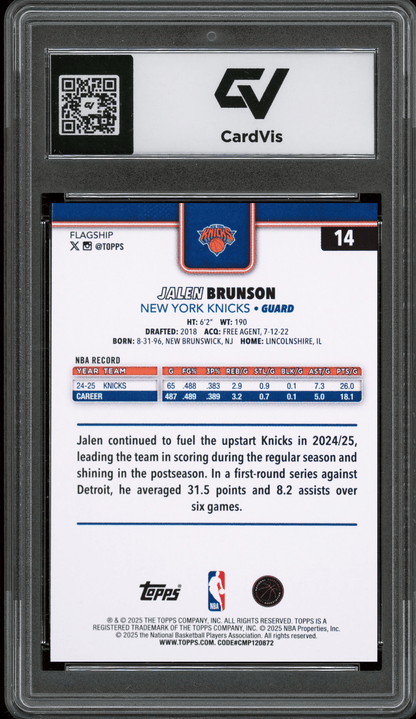 2025 Topps #14 Jalen Brunson Graded 10 Gem Mint - Back
