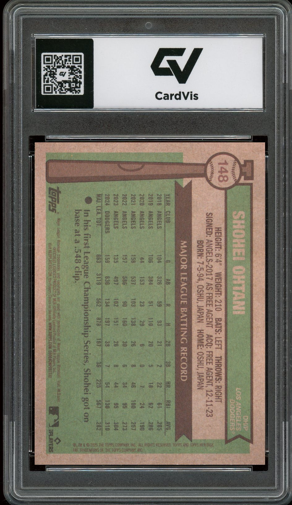 2025 Topps Heritage #148 Shohei Ohtani Graded 10 Gem Mint - Back