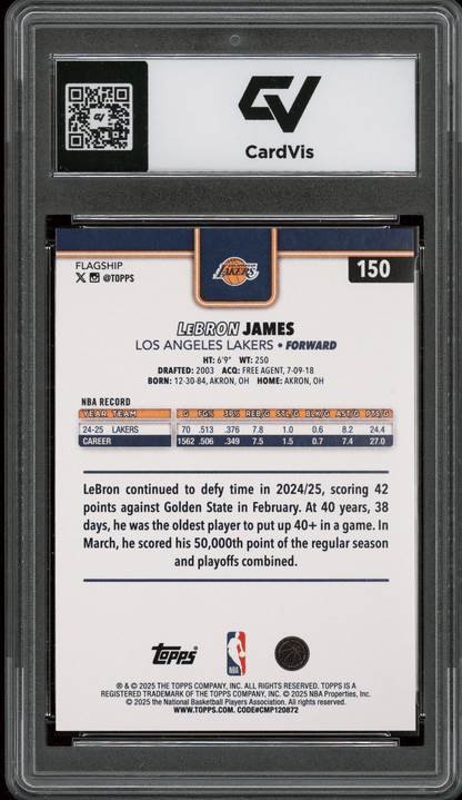 2025 Topps #150 Lebron James Graded 10 Gem Mint - Back