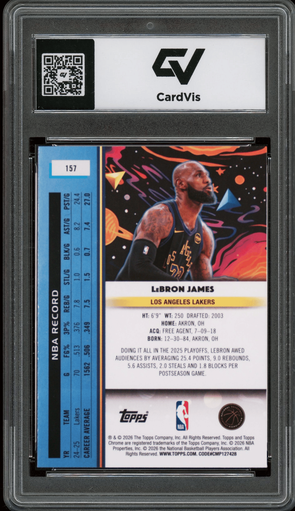 2025 Topps Cosmic Chrome #157 Lebron James Graded 10 Gem Mint - Back