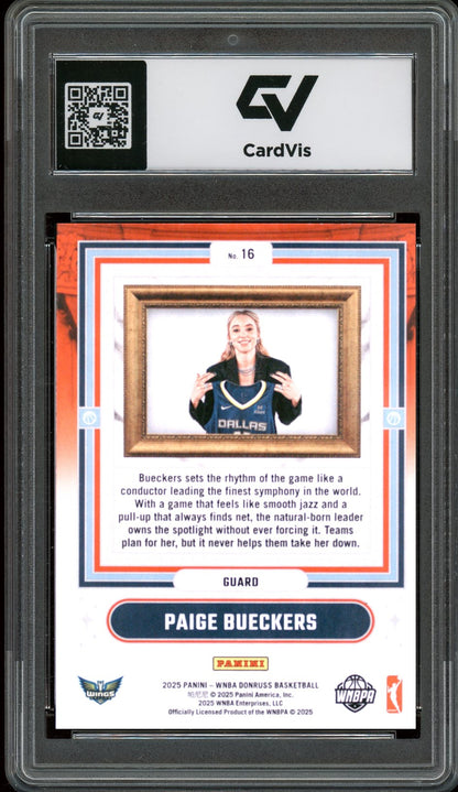 2025 Panini Donruss WNBA #16 Paige Bueckers Franchise Features Graded 10 Gem Mint - Back