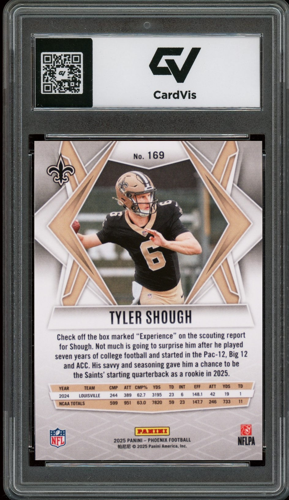 2025 Panini Phoenix #169 Tyler Shough Rookie Card RC Graded 10 Gem Mint - Back