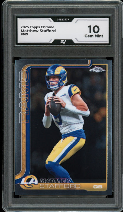 2025 Topps Chrome #169 Matthew Stafford Graded 10 Gem Mint - Front