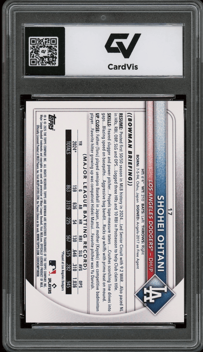 2025 Bowman #17 Shohei Ohtani Graded 10 Gem Mint - Back