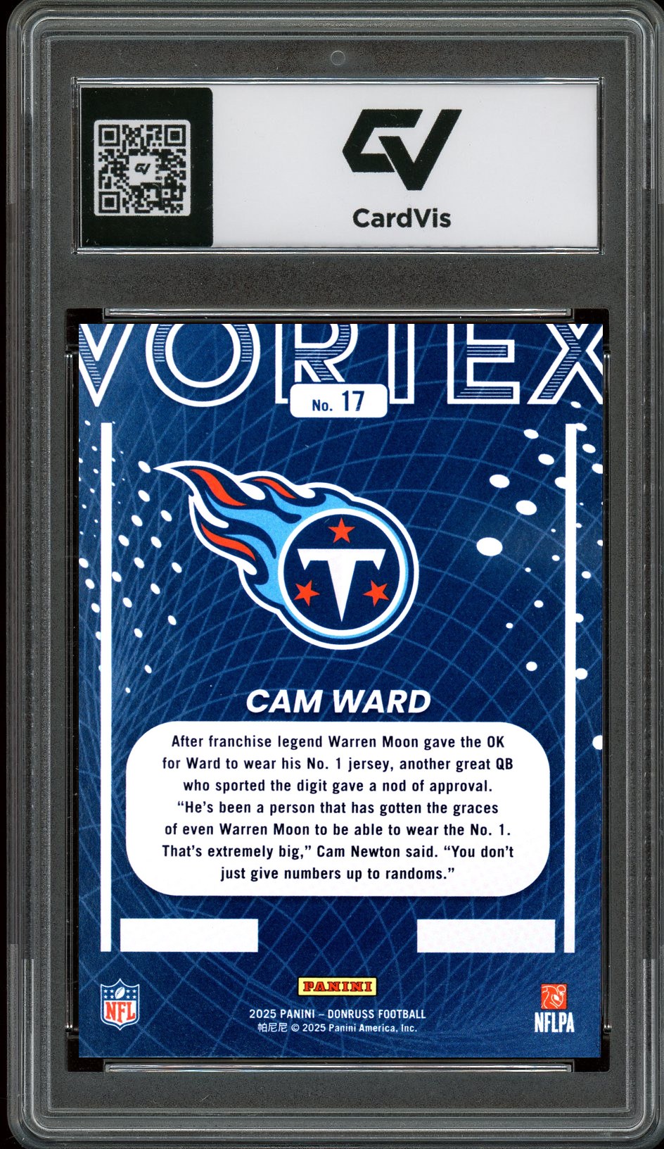 2025 Panini Donruss #17 Cam Ward Vortex Graded 10 Gem Mint - Back