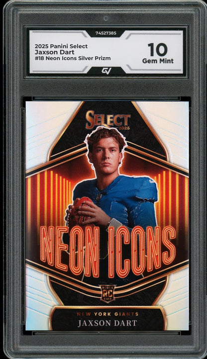 2025 Panini Select #18 Jaxson Dart Neon Icons Silver Prizm Graded 10 Gem Mint - Front