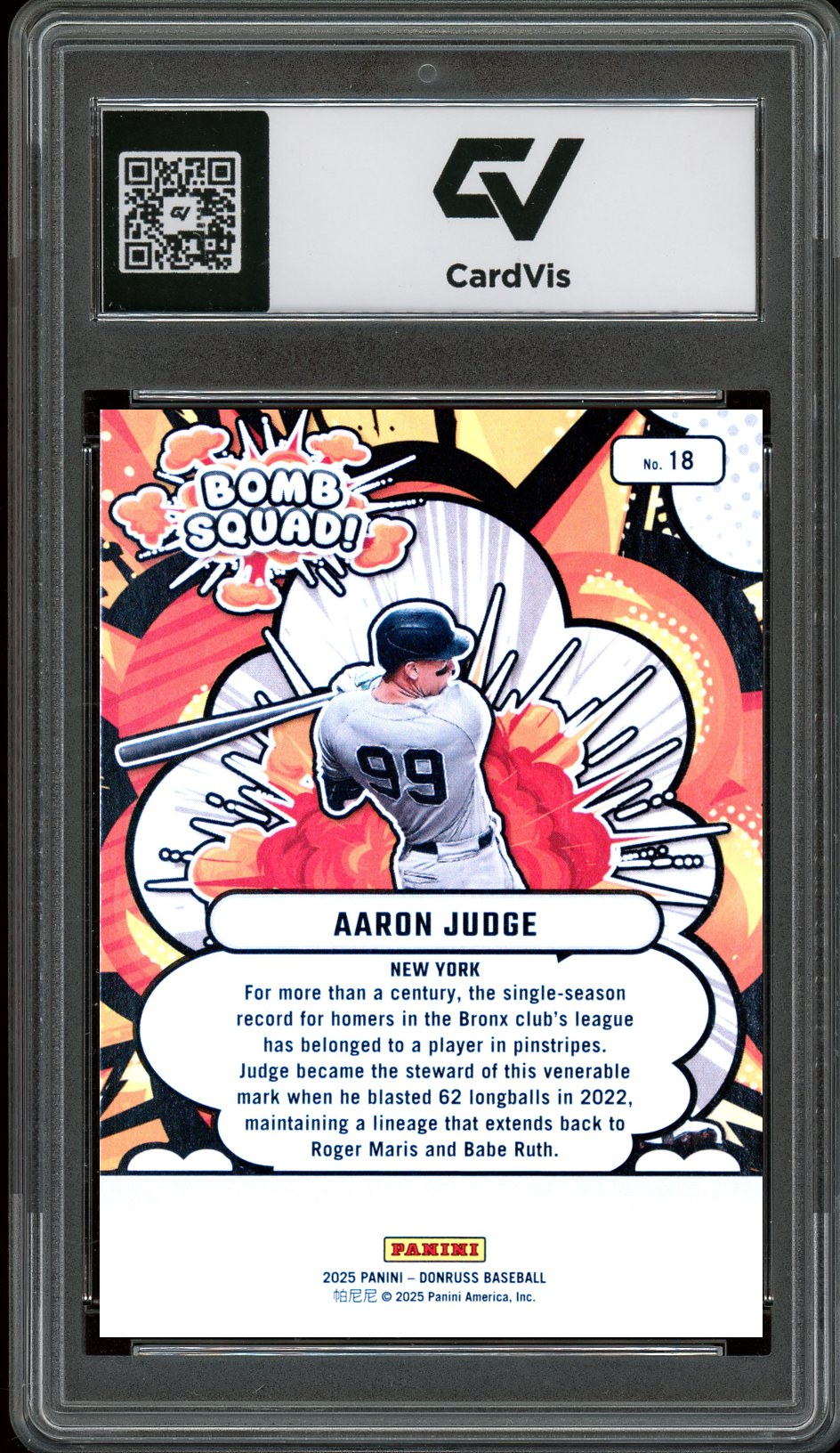 2025 Panini Donruss #18 Aaron Judge Bomb Squad Graded 10 Gem Mint - Back