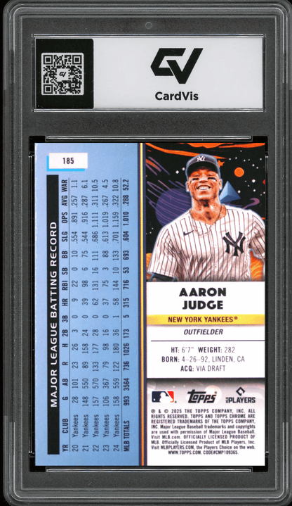 2025 Topps Cosmic Chrome #185 Aaron Judge Graded 10 Gem Mint - Back