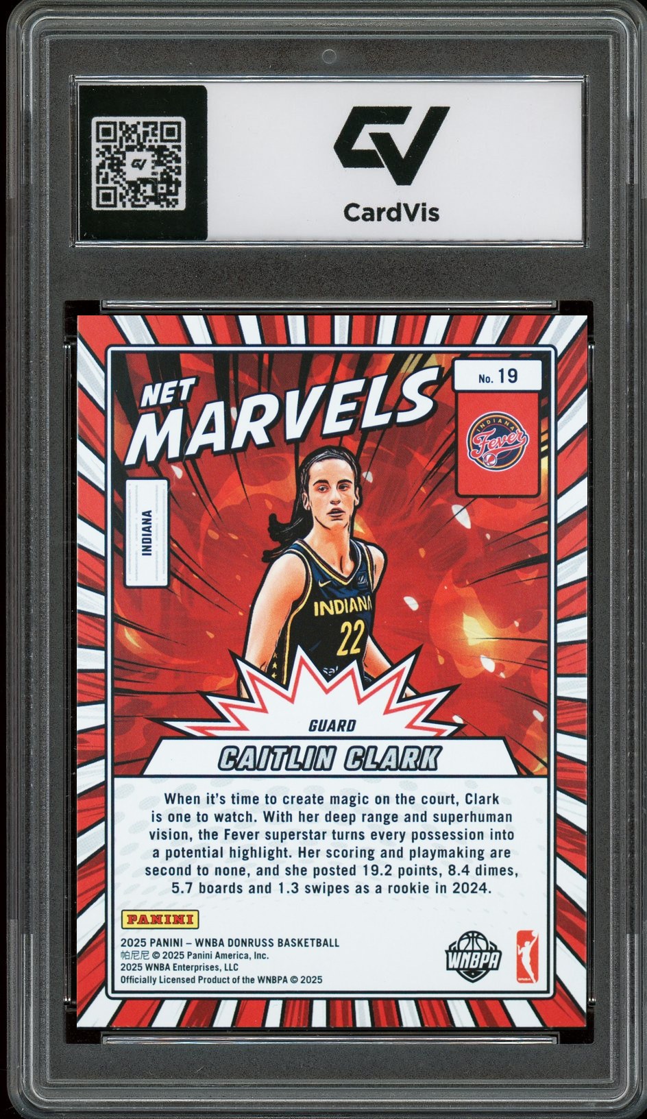 2025 Panini Donruss WNBA #19 Caitlin Clark Net Marvels Graded 10 Gem Mint - Back