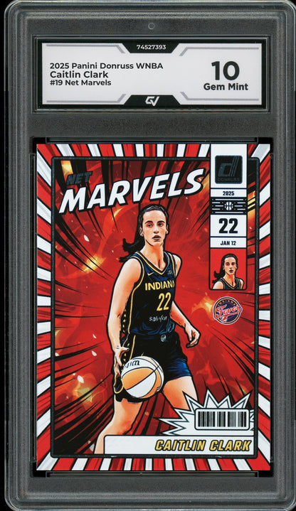 2025 Panini Donruss WNBA #19 Caitlin Clark Net Marvels Graded 10 Gem Mint - Front