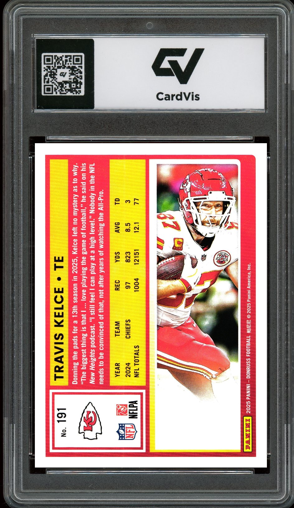 2025 Panini Donruss #191 Travis Kelce Graded 10 Gem Mint - Back