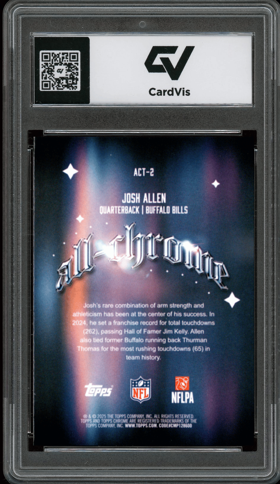 2025 Topps Chrome All Chrome Team #2 Josh Allen Graded 10 Gem Mint - Back
