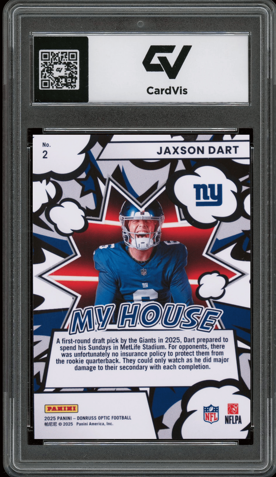 2025 Panini Donruss Optic My House #2 Jaxson Dart Graded 10 Gem Mint - Back