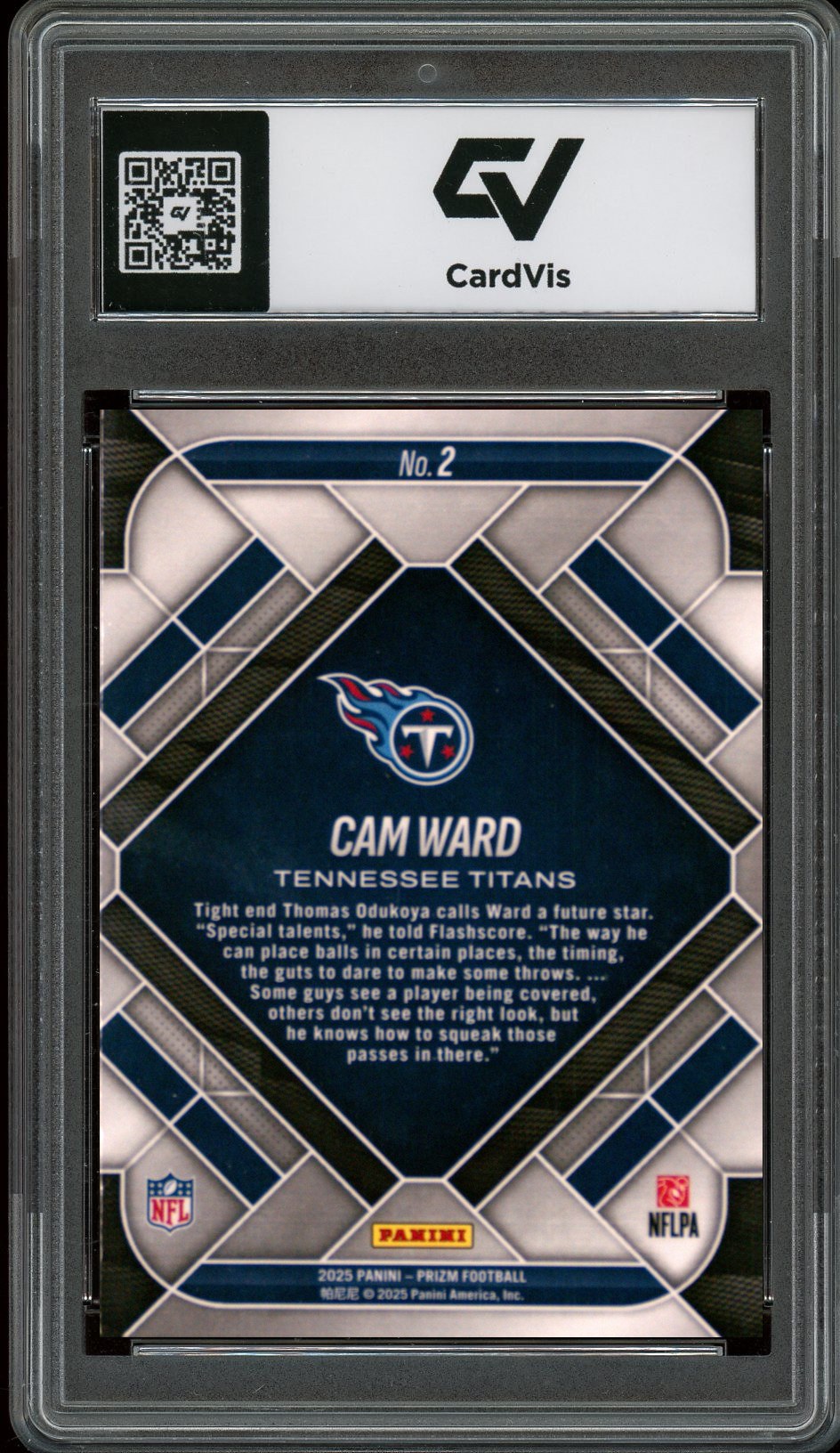 2025 Panini Prizm #2 Cam Ward Emergent Graded 10 Gem Mint - Back