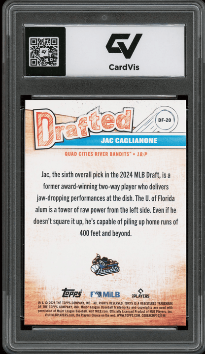 2025 Topps Pro Debut Drafted #20 Jac Caglianone Graded 10 Gem Mint - Back