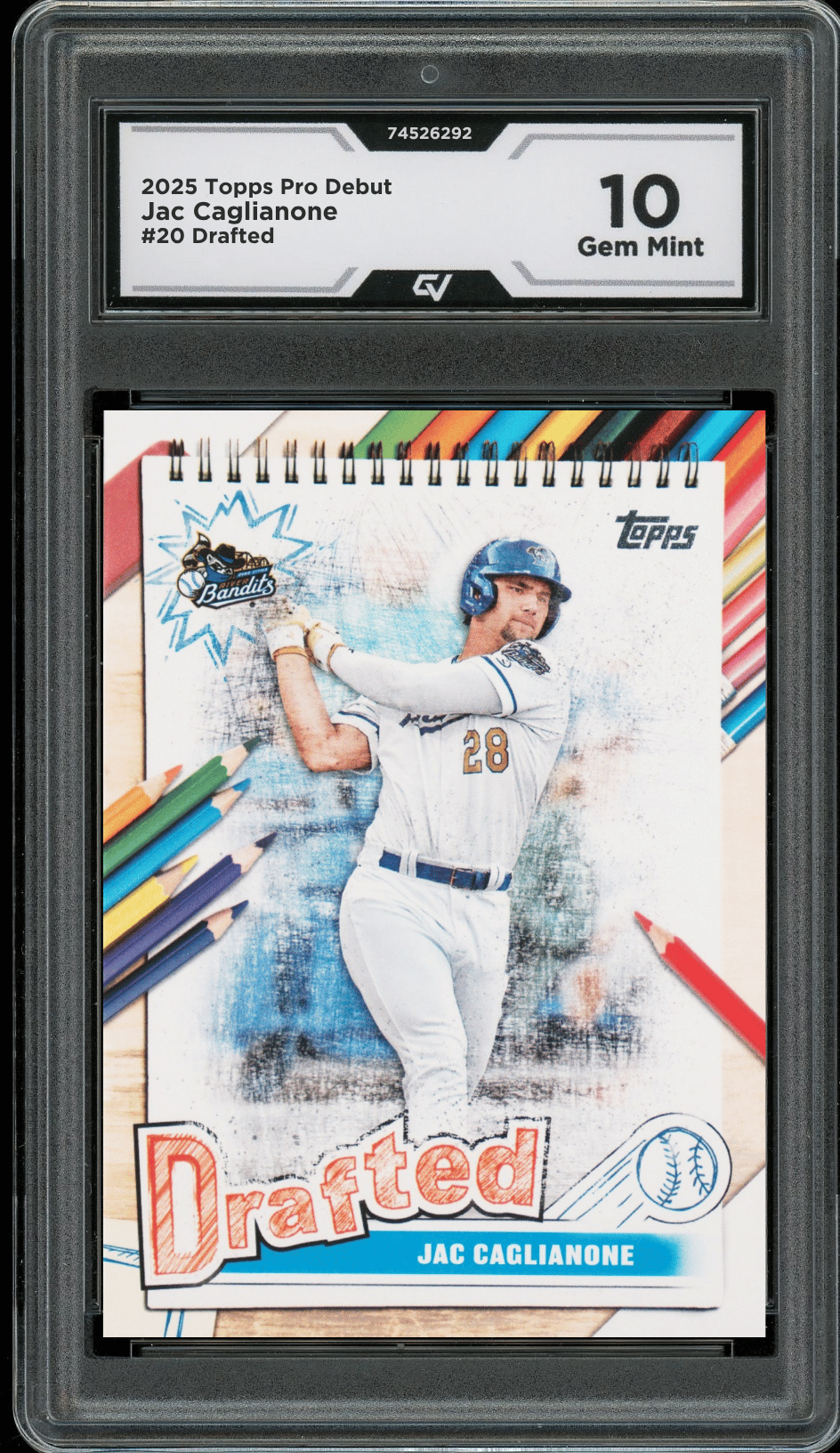 2025 Topps Pro Debut Drafted #20 Jac Caglianone Graded 10 Gem Mint - Front