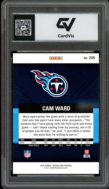 2025 Panini Revolution #205 Cam Ward Graded 10 Gem Mint - Back