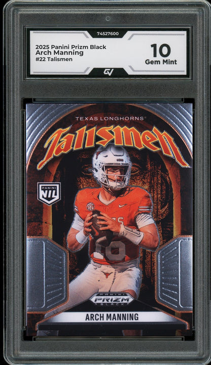 2025 Panini Prizm Black #22 Arch Manning Talismen Rookie Card RC Graded 10 Gem Mint - Front