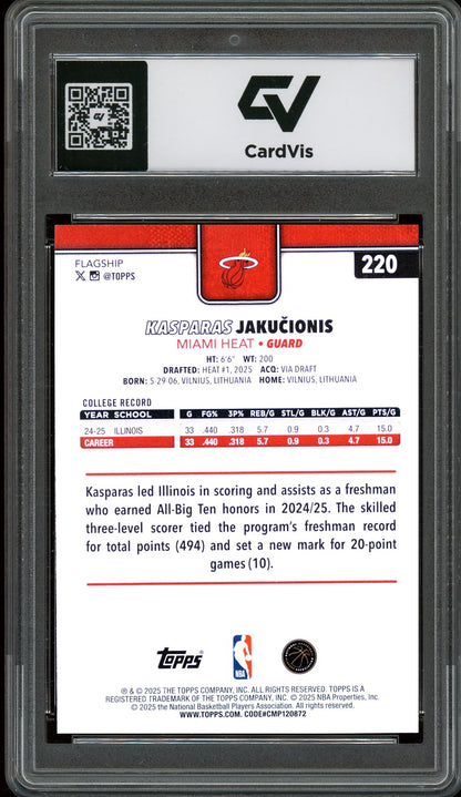 2025 Topps #220 Kasparas Jakucionis Graded 10 Gem Mint - Back