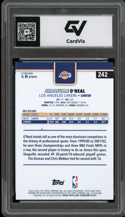 2025 Topps Chrome #242 Shaquille O'Neal Graded 10 Gem Mint - Back