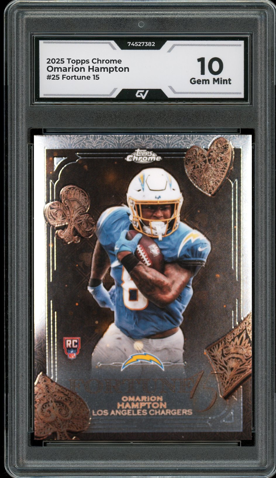 2025 Topps Chrome #25 Omarion Hampton Fortune 15 Graded 10 Gem Mint - Front