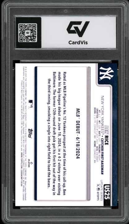 2025 Topps Update #25 Ben Rice Graded 10 Gem Mint - Back