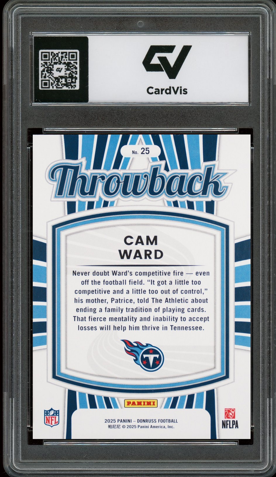 2025 Panini Donruss #25 Cam Ward Rated Rookies Throwback Graded 10 Gem Mint - Back