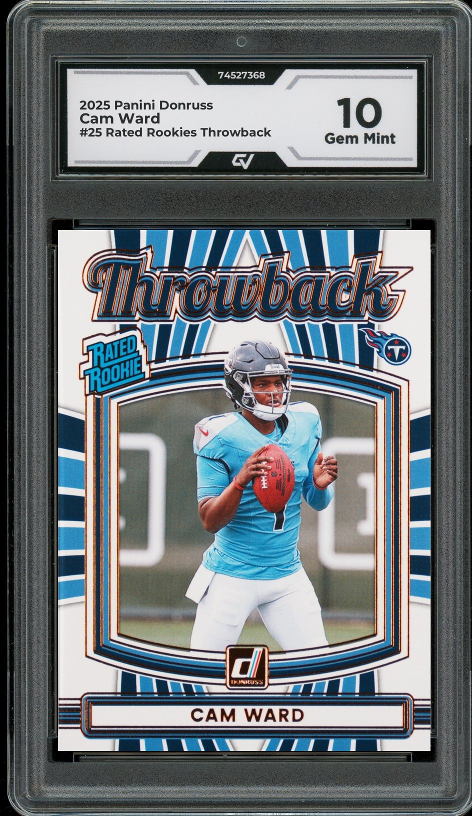 2025 Panini Donruss #25 Cam Ward Rated Rookies Throwback Graded 10 Gem Mint - Front