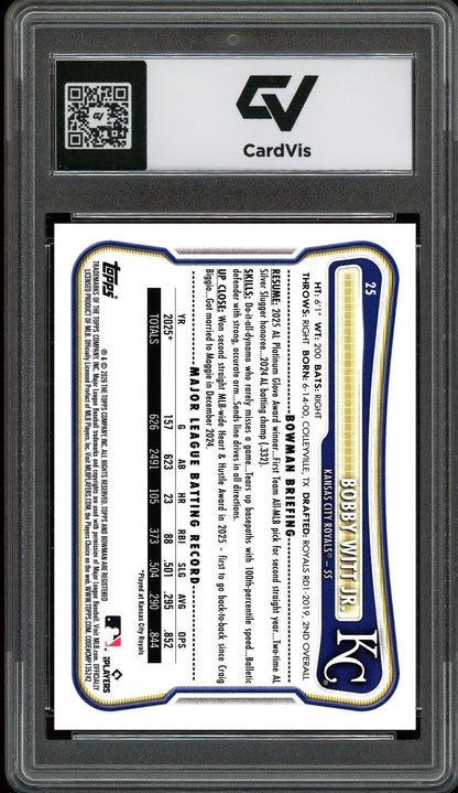 2025 Bowman #25 Bobby Witt Jr. Graded 10 Gem Mint - Back