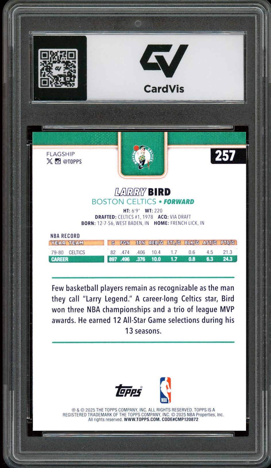 2025 Topps #257 Larry Bird Graded 10 Gem Mint - Back