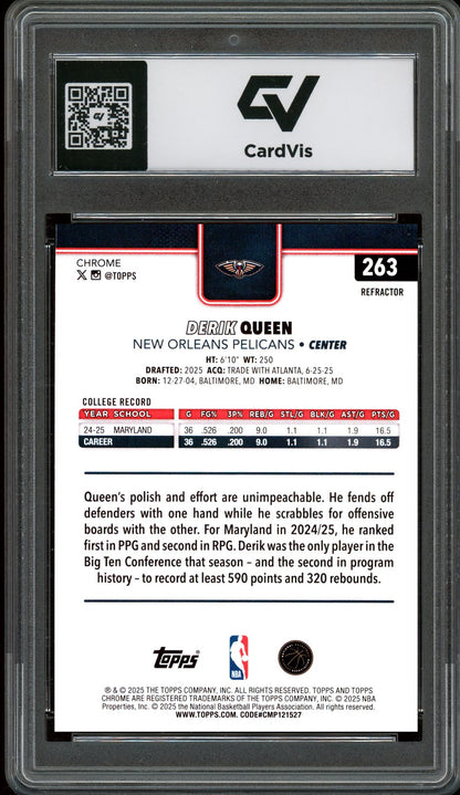 2025 Topps Chrome #263 Derik Queen Refractor Graded 10 Gem Mint - Back