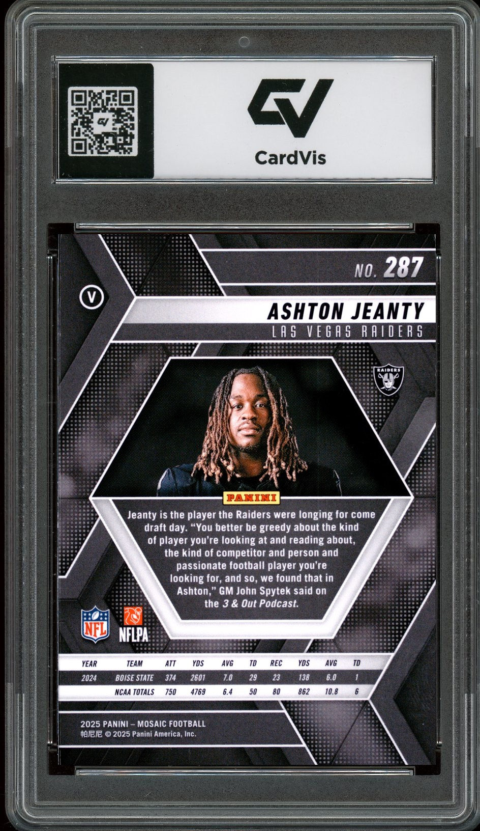 2025 Panini Mosaic #287 Ashton Jeanty Rookie Card RC Graded 10 Gem Mint - Back
